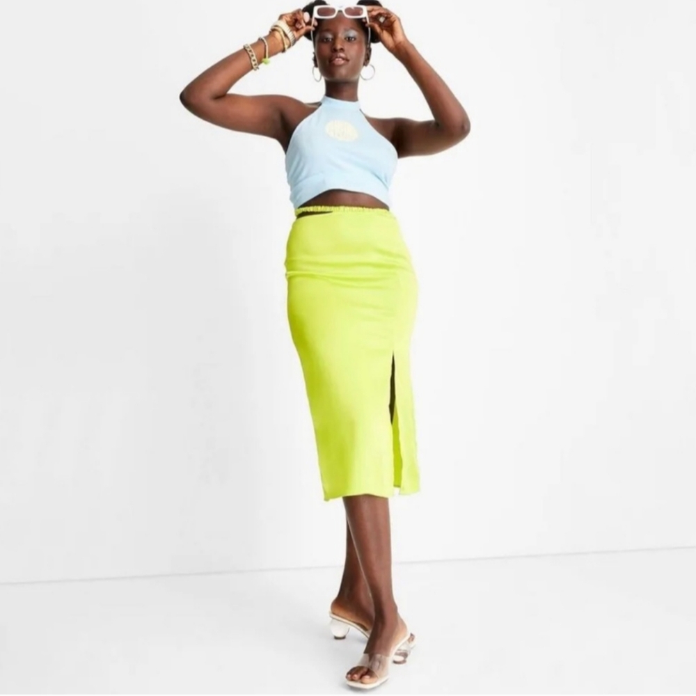 Future Collective Alani Noelle Midi Skirt Side Slit And Belt